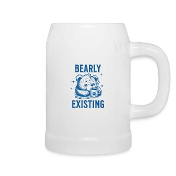 Bearly Existing | bear with a coffee - Beer Mug - white - Right