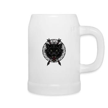 Schwarzer Wolf T-Shirt Pfeile wütend Wölfe Hunde Hund - Bierkrug - Weiß - Rechts