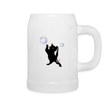 Cat discovering bubbles - Beer Mug - white - Right