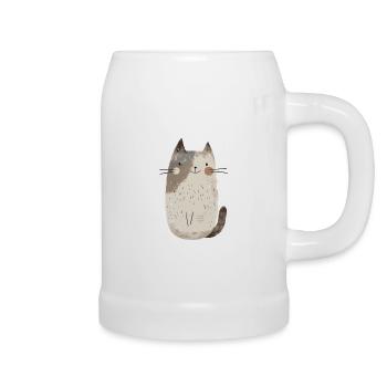 Niedliche skurrile Katzenillustration - Entzückendes Tier - Bierkrug - Weiß - Rechts