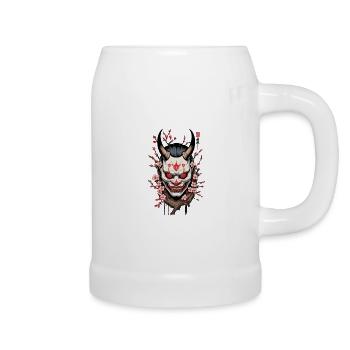 Oni Demon Mask Samurai Aesthetic Yokai - Beer Mug - white - Right