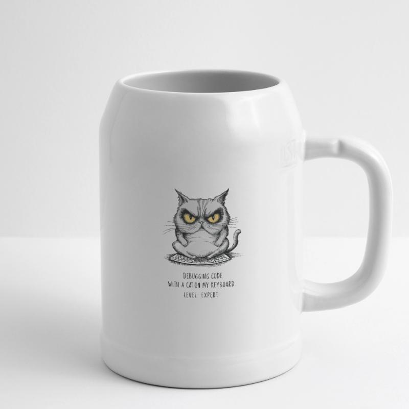 Debugging Code Cat Keyboard Expert Humor Beer Mug