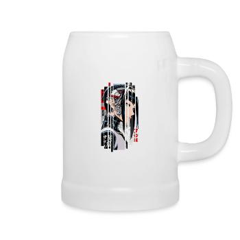 Frau Cyborg Ninja Blau Geometrisch - Bierkrug - Weiß - Rechts