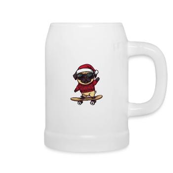 Pug Dog Christmas Skateboard - Beer Mug - white - Right