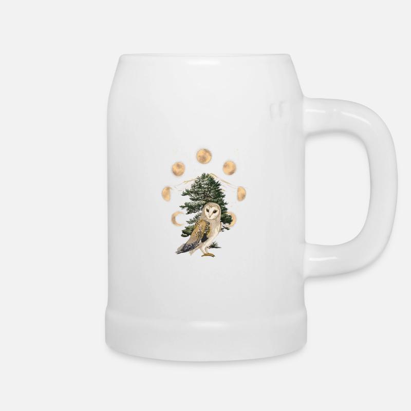 Owl Owls Moon Phase Moon Full Moon - Beer Mug - white