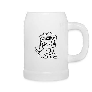 Dog looks unhappy sad shy fear - Beer Mug - white - Right