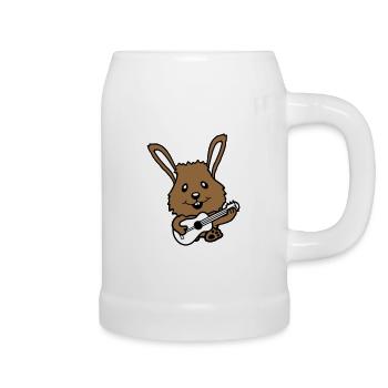 Bunny Playing Guitar Music Fun Hobby Instrument - Beer Mug - white - Right