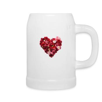 Herz aus roten Blüten - Leidenschaftliche Blumenpr - Bierkrug - Weiß - Rechts