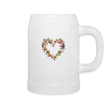 Herz aus zarten Blumen Frühlingshafte Blütenpracht - Bierkrug - Weiß - Rechts