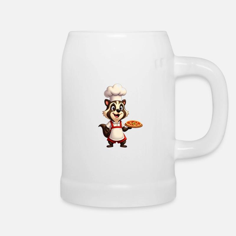 Waschbär als Pizzabäcker - Tier Grafik Design - Bierkrug - Weiß