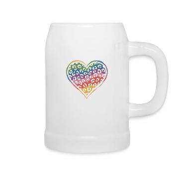 Rainbow Leopard Heart Design - Beer Mug - white - Right
