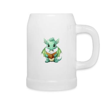 Kritzelnder Drache mit Buch - Bierkrug - Weiß - Rechts