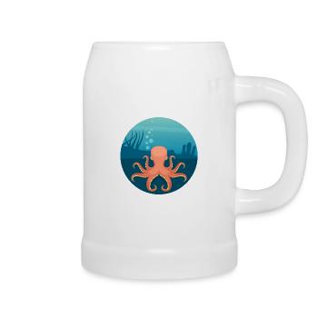 Nautic Design Underwater Octopus Circle Art - Beer Mug - white - Right