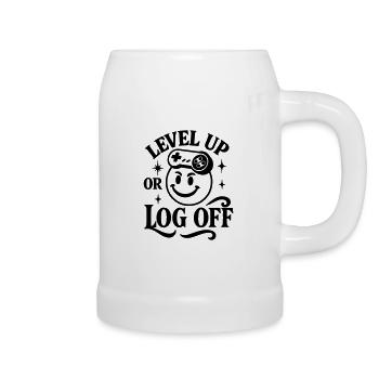 Level Up retro Shirt Gamer Pixel Zocker Smiley  - Bierkrug - Weiß - Rechts