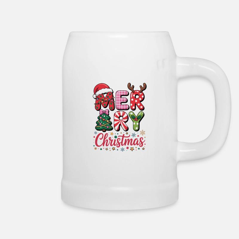 Fröhliche Weihnachtsbuchstaben - Bierkrug - Weiß