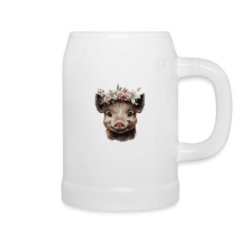 Cochon avec des couronnes de fleurs Design - Chope en céramique - blanc - Droite