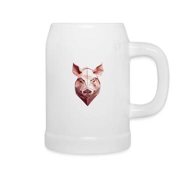 Low-Poly Schwein Kopf Pink - Bierkrug - Weiß - Rechts