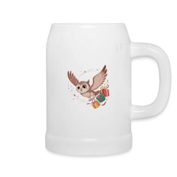 Eulenflug mit Geschenken - Bierkrug - Weiß - Rechts