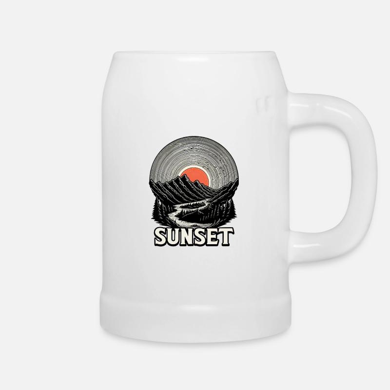 Sunset Over the Mountains - Beer Mug - white