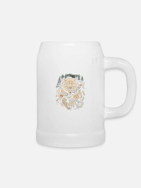 Skandinavisch Wikinger Wolf - Bierkrug - Weiß
