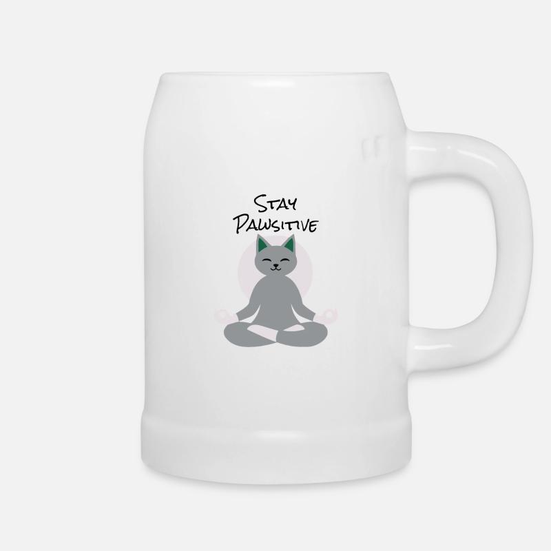 Meditating Cat – Calm Zen Kitty Design - Beer Mug - white