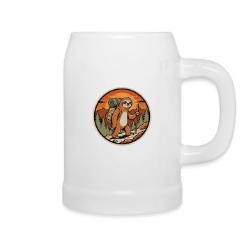 Faultier Wanderer Retro Badge - Bierkrug - Weiß - Rechts