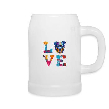 Rottweiler LOVE Dog Pop Art Colourful Portrait - Beer Mug - white - Right