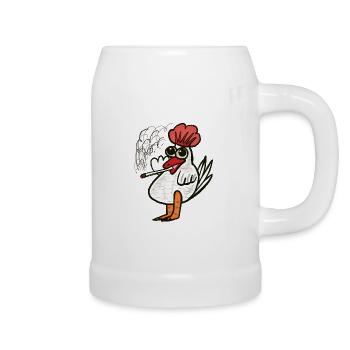 Lustig witziges spaßiges Huhn Kiffer - Bierkrug - Weiß - Rechts