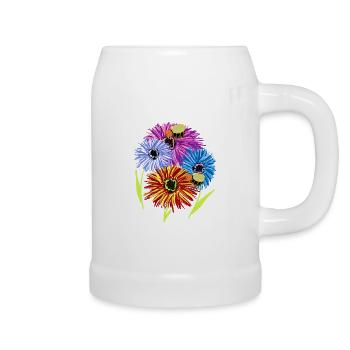 Retro Sommer Blumen Bienen - Bierkrug - Weiß - Rechts