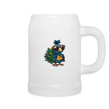 Pfau Vogel Comic Urlaub - Bierkrug - Weiß - Rechts