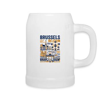 Illustrated Landmarks Of Brussels Belgium Capital - Bierkrug - Weiß - Rechts