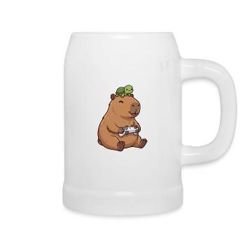 Capybara and Turtle Gaming Cute   - Beer Mug - white - Right
