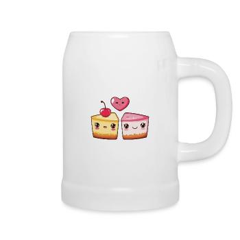 Cheesecake Couple Love Cake Heart Comic - Beer Mug - white - Right