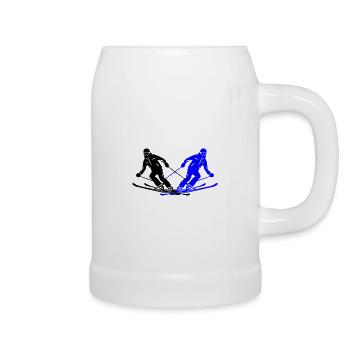 Ski Fahren Skiing Mann Silhouette - Bierkrug - Weiß - Rechts