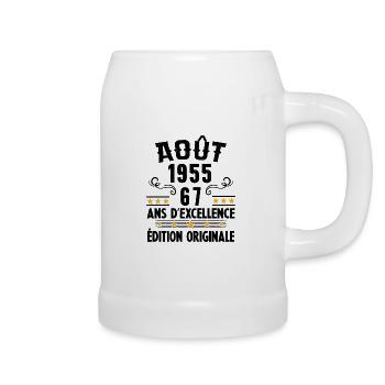 67 Ans Anniversaire Vintage Né(e) en Août 1955 - Chope en céramique - blanc - Droite