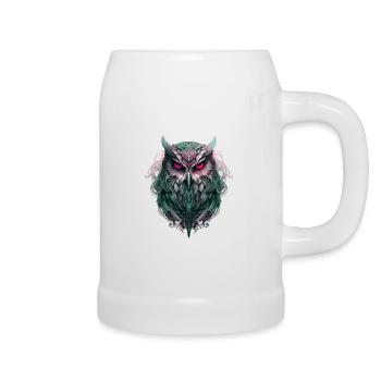 Cute owl with big eyes - Beer Mug - white - Right