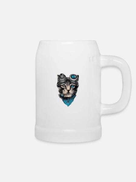 Steampunk-Katze - Bierkrug - Weiß