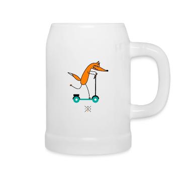 Fuchs fährt Roller - Bierkrug - Weiß - Rechts