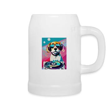 Cool dog dj with shades - Beer Mug - white - Right