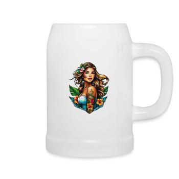 Pin-up sexy girl avec tatouages et fleurs - Chope en céramique - blanc - Droite