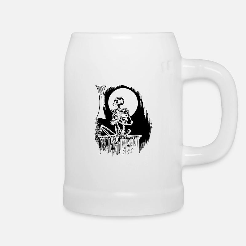 Skelett warten und Mond Halloween - Bierkrug - Weiß