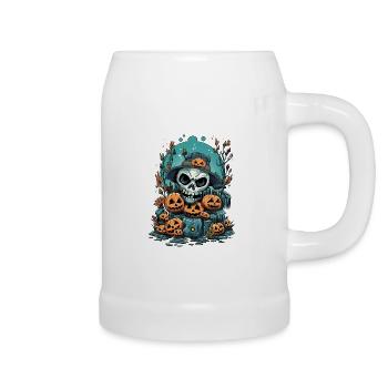 Halloween Skull & Jack O'Lanterns - Bierkrug - Weiß - Rechts