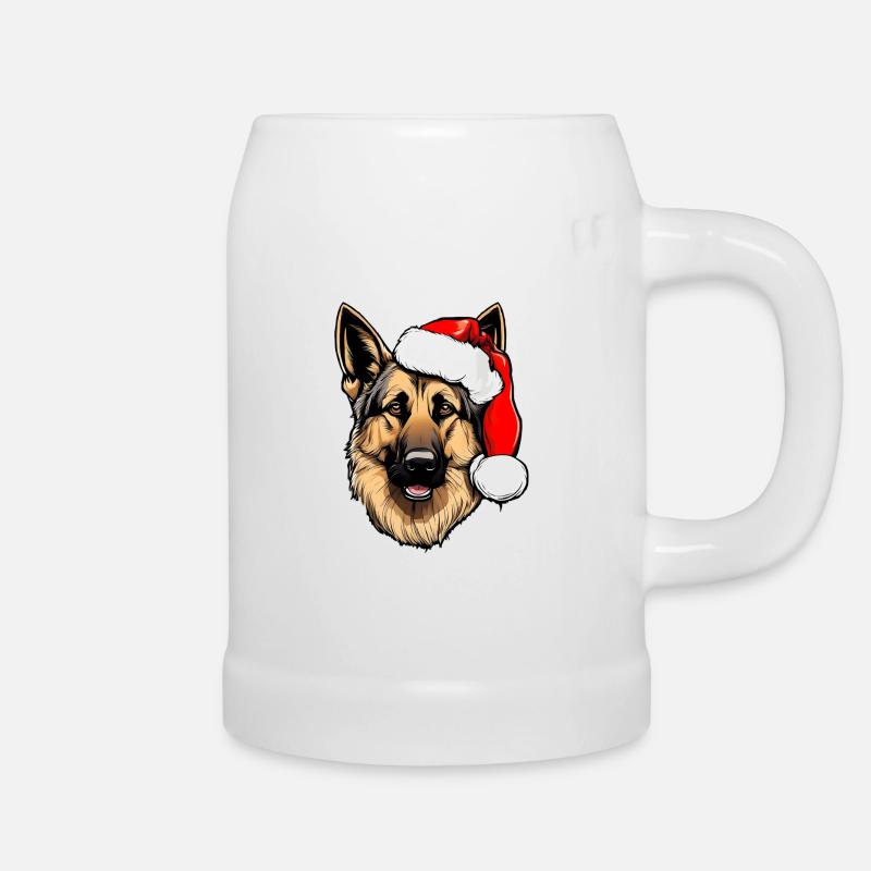 German Shepherd Beanie Christmas - Beer Mug - white