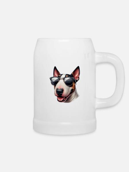 Bullterrier-Welpe mit Sonnenbrille - Bierkrug - Weiß