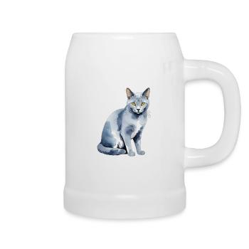 Chat bleu russe Aquarelle - Chope en céramique - blanc - Droite