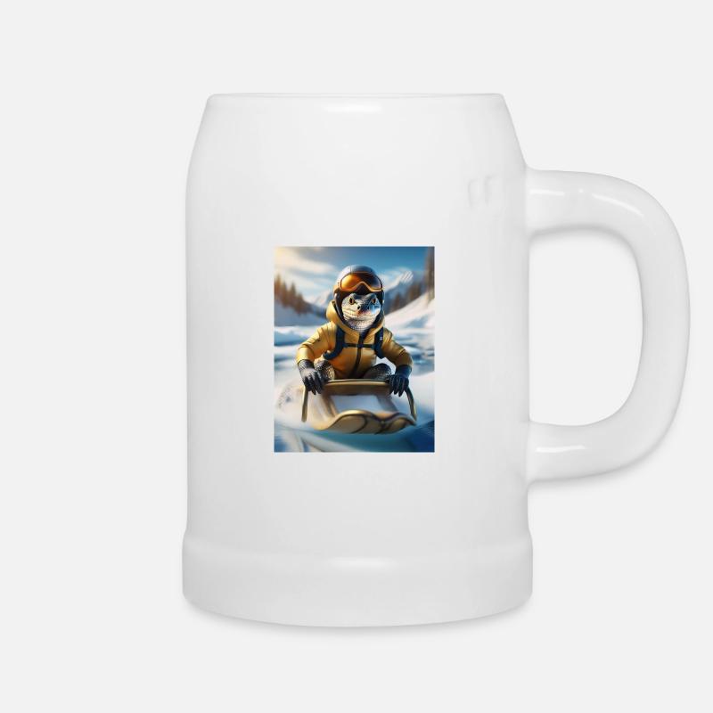 A lizard on a sleigh ride - Beer Mug - white