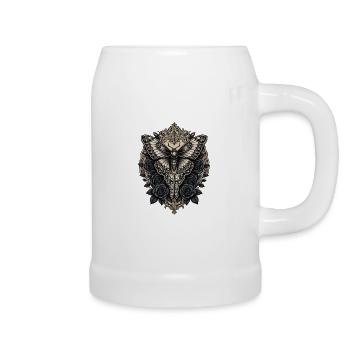 Motte mit schwarzen Rosen - Bierkrug - Weiß - Rechts