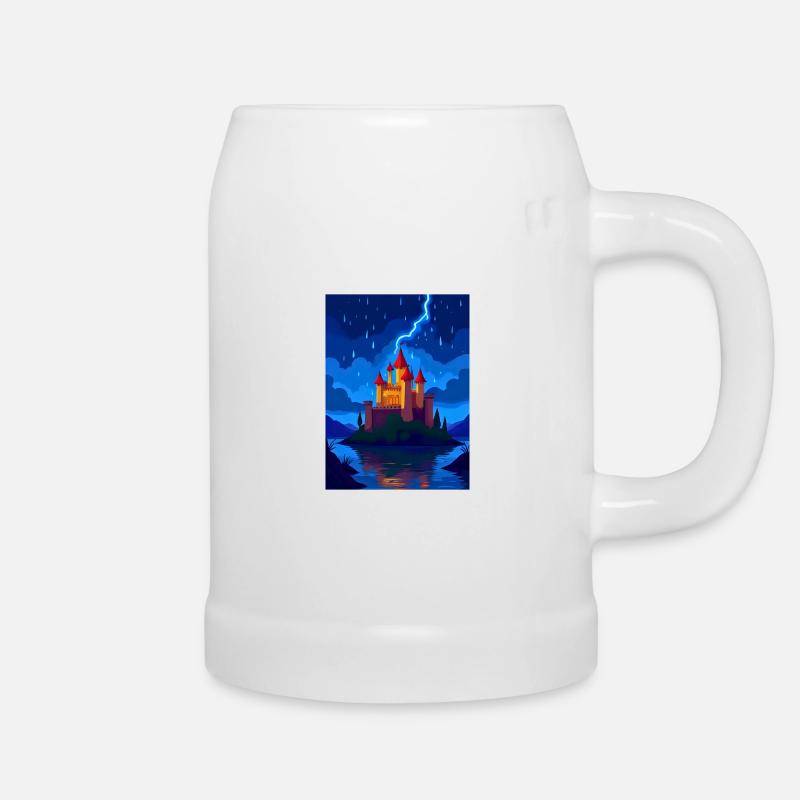 Enchanted Castle with Night Lightning - Beer Mug - white