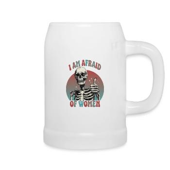 Skeleton afraid of women meme - Beer Mug - white - Right