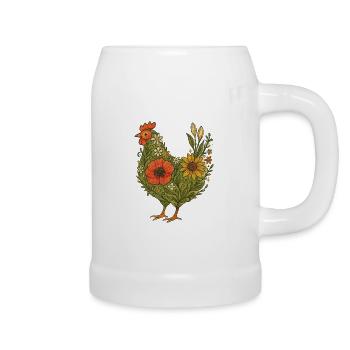 Floral Hen Garden Art Chick - Beer Mug - white - Right